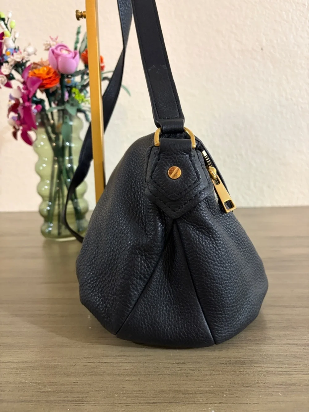 MARC JACOBS Classic Q Natasha Crossbody Shoulder Bag BLACK Pebbled Leather